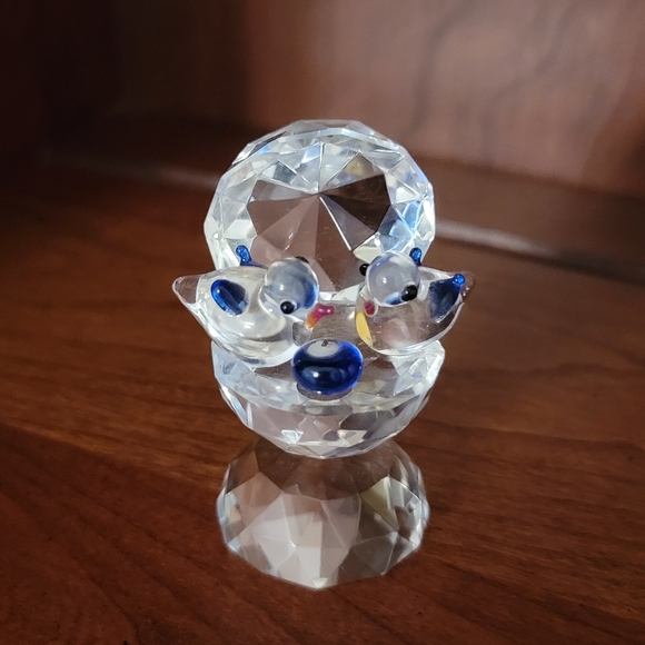 CRYSTAL WORLD ♡ Vintage Heavy Crystal Bird Bath with Two Precious Little Birds - Picture 5 of 11